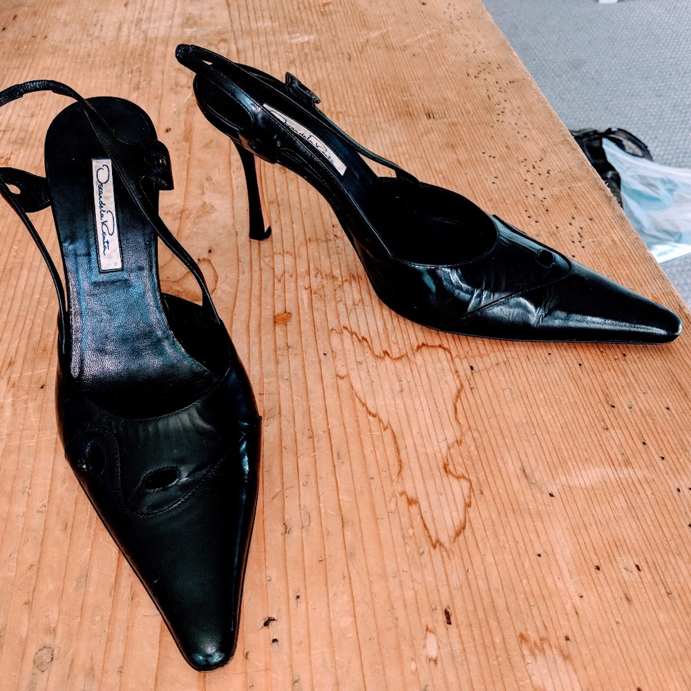✪ oscar de la renta 38.5 patent slingbacks